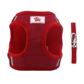 dog Harnesses and dog leash set; New dog leash corduroy breathable dog chest strap reflective pet chest strap walking dog rope set (colour: Red)